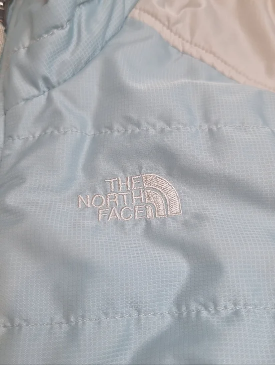 The North Face Puffer Jacket Coat Women Sz L Light Blue/Off White READ - Picture 4 of 9